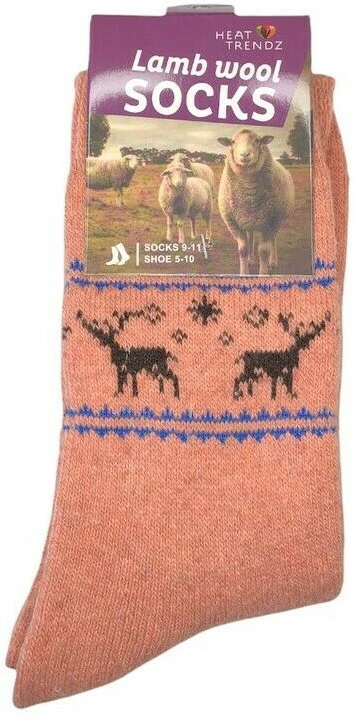 Fair Isle Lamb's Wool Ladies Socks Deer Crew Warm Winter Boot Pink Size 9-11