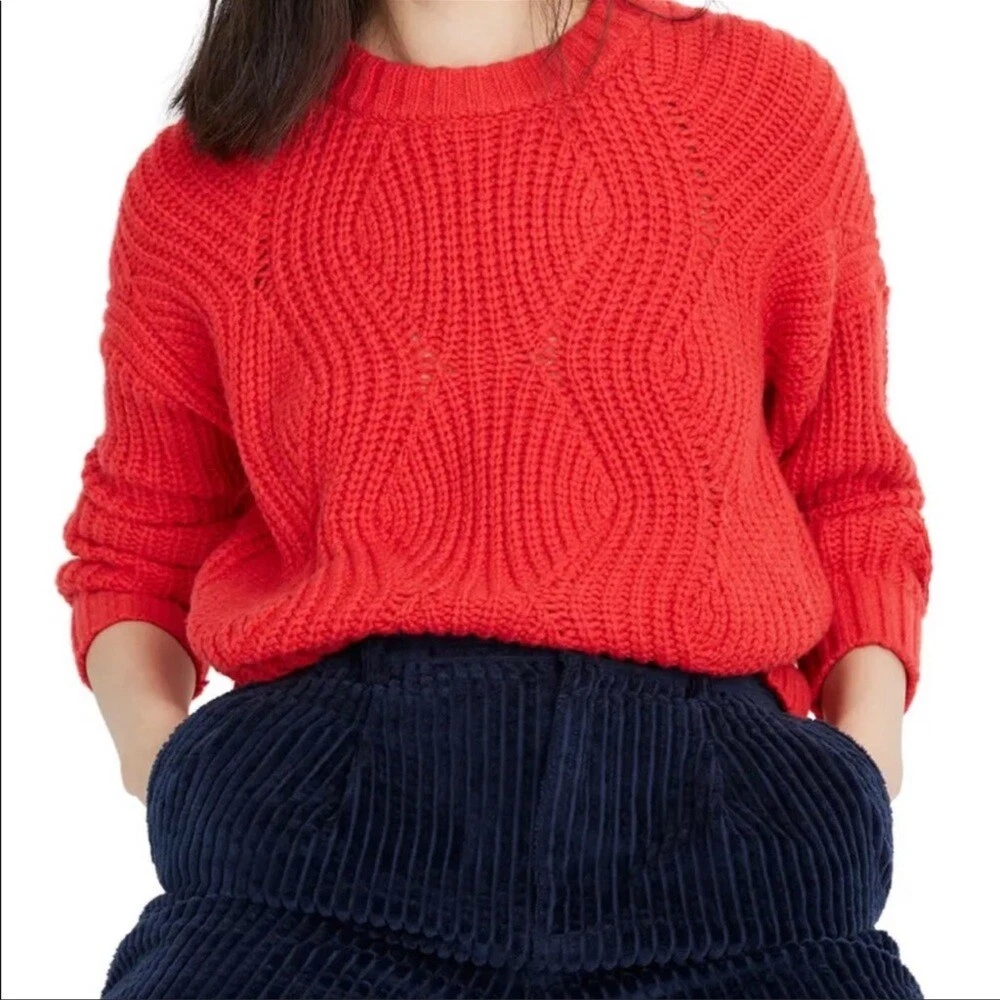 Madewell Everett Rib-Play Crewneck Cable-knit Sweater Size Large | eBay