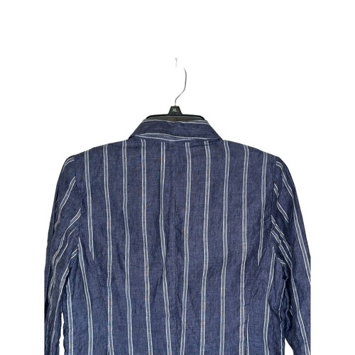 CAbi Womens Jacket Linen Mitered Stripe Nautical Anchor Blazer 3/4 Sleeve Blue 4 - Picture 8 of 9