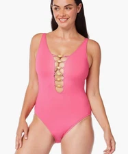 Bleu Rod Beattie Paradise Found Over-The-Shoulder Mio Swimsuit Size 10  8010