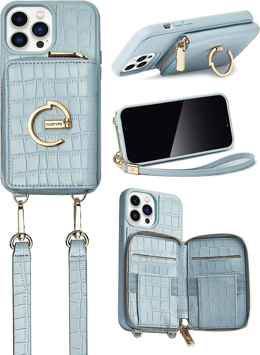 CUSTYPE for iPhone 13 Pro Case Wallet with Card Holder Women, BLUE 