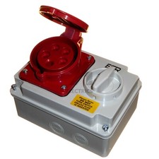 Interlocked Switched Socket 3 Phase 16A 32A 4 Pin 5 Pin 415v Red Wall mount IP44