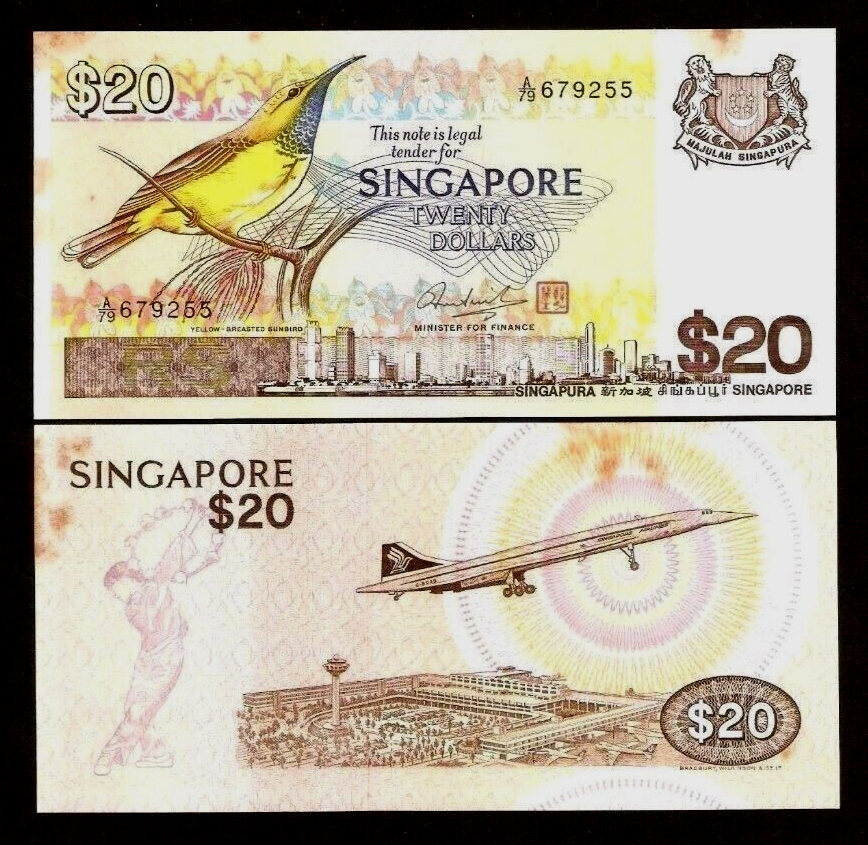 SINGAPORE 20 DOLLARS P-12 1979 x 1 Pcs BIRD Concorde