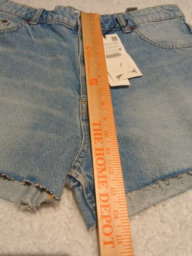 Zara Denim Shirt Shorts Sz 14 Zip Up Blue Raw Hem Distressed - Picture 10 of 11