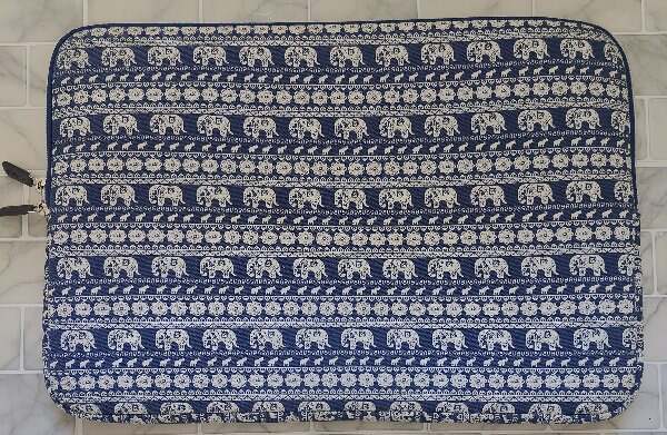 Kamor Blue Elephant Print Padded Laptop Sleeve Case Zip Arou