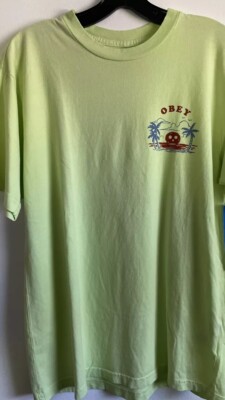 New OBEY Clothing Co Designer Mens Street Style Striped Tee Shirt Size XL Lime