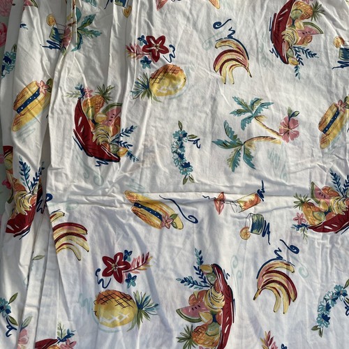 Pottery Barn Full / Double Flat Sheet Tropical Fruit Aloha Drinks Flowers EUC - 第 1/6 張圖片