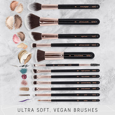 15-Pcs Professional Vegan Makeup Brush Set - Includes Case, Sponge, Cleaner, etc