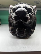 carved wood lion 15 cm width 19 cm high 11 cm deep used brown colour