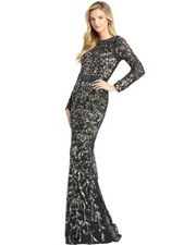 $598 Mac Duggal Long Sleeve Sequin Gown Black Gold 8