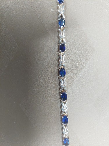 Vintage 925 Sterlingsilber Lab Created Saphir Tennis Armband 8". Thailand  - Bild 2 von 6