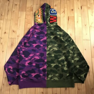 2XL BAPE Shark full zip hoodie Purple camo x Green camo A Bathing