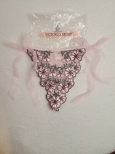 New VTG Victoria's Secret Satin Embroidered Side Tie Thong Panty Size Sm