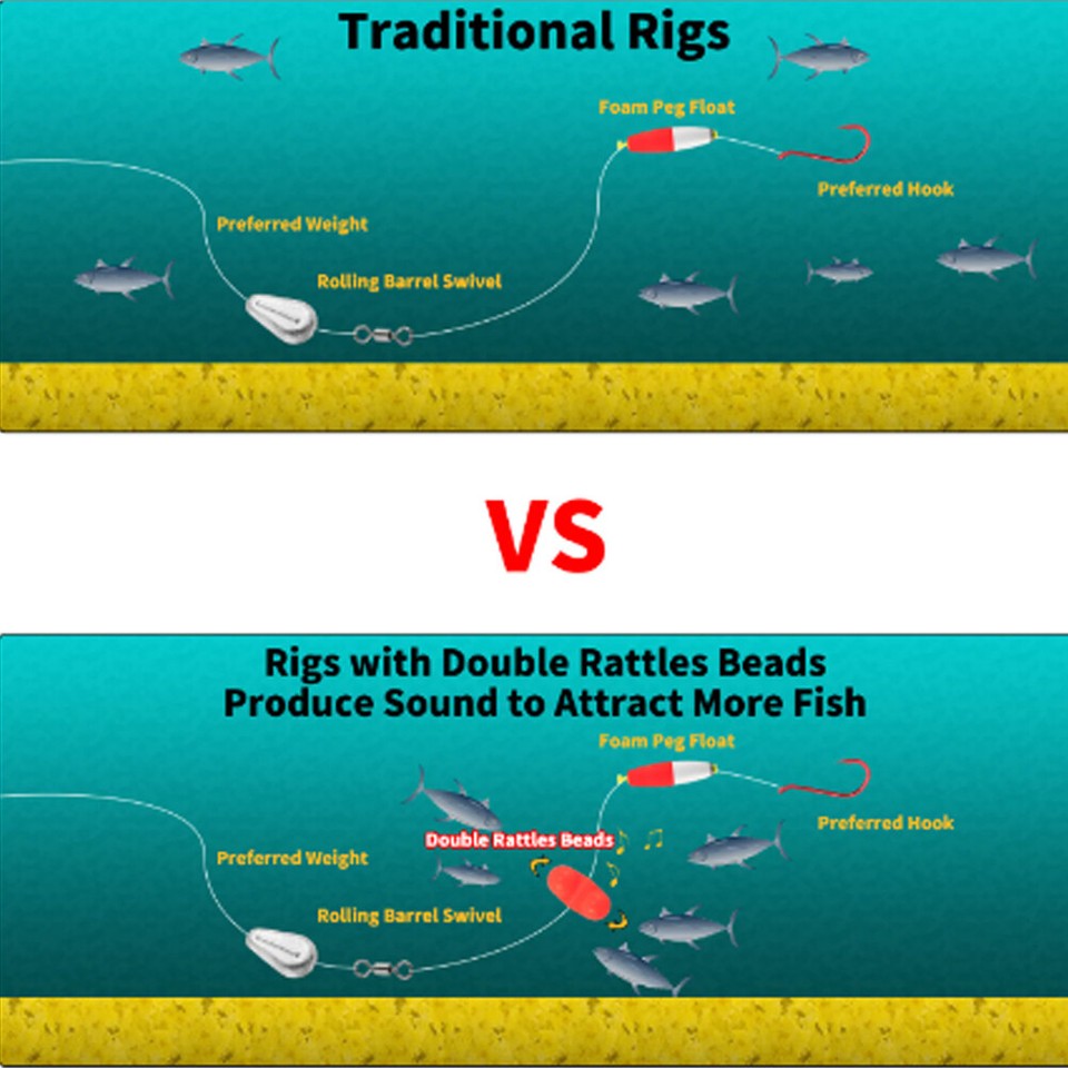 50Pcs Fishing Inline Rattles Catfish Double Rattle Beads For Stripers ...