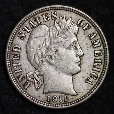 1911 Barber Silver Dime CHOICE AU FREE SHIPPING W33 KEW  