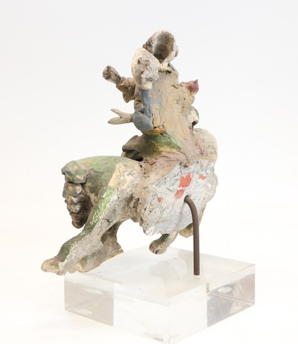 19th c Chinese Polychrome Stucco Roof Figure figure seated on a Dragon / Lion - Picture 4 of 4