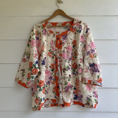 Michael Simon Plus 2X Topper Kimono Jacket Floral Lace Boho Topper Garden Party