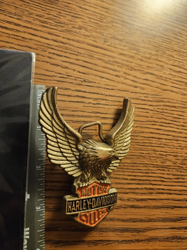¡Hebilla de cinturón de latón recortada Harley Davidson para motocicleta Eagle! ¡VINTAGE! 1983! BARON Foto 2 de 3