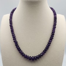 Beautiful Natural Purple Amethyst Gemstone Beads Necklace w/ Silver Clasp