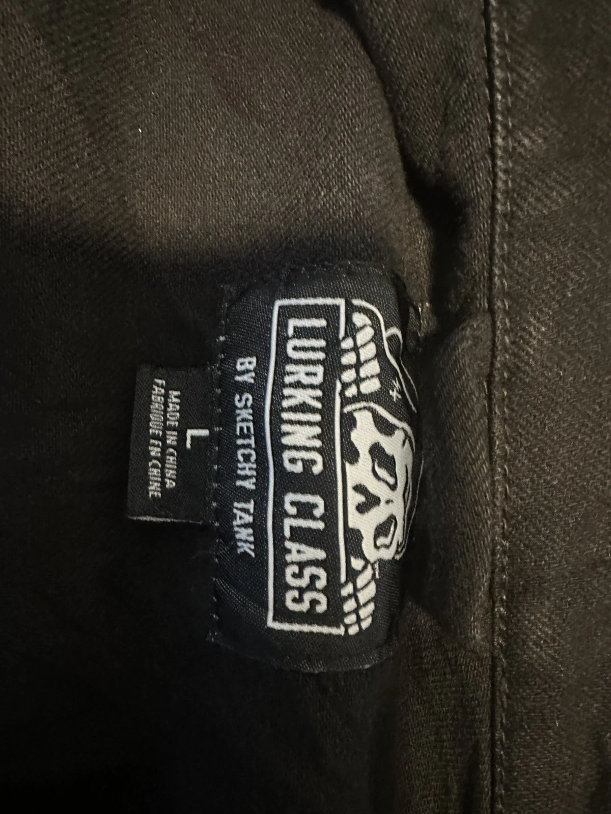 Lurking Class by Sketchy Tank Disconnect Black Denim Skull Jacket Men’s Large L image 4