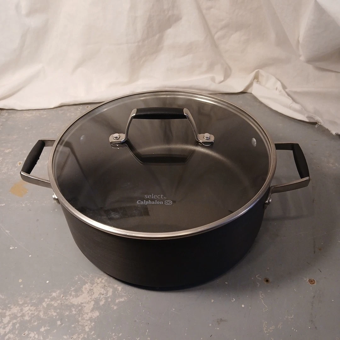 Calphalon 8785 5-Quart Double Two Handle Flat Bottom Round Dutch Oven Glass Lid