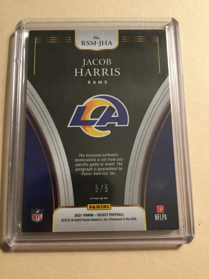 2021 Panini Select Jacob Harris Rookie Autograph Patch # 5/5 RPA Green Prizm RC - Image 3 of 3