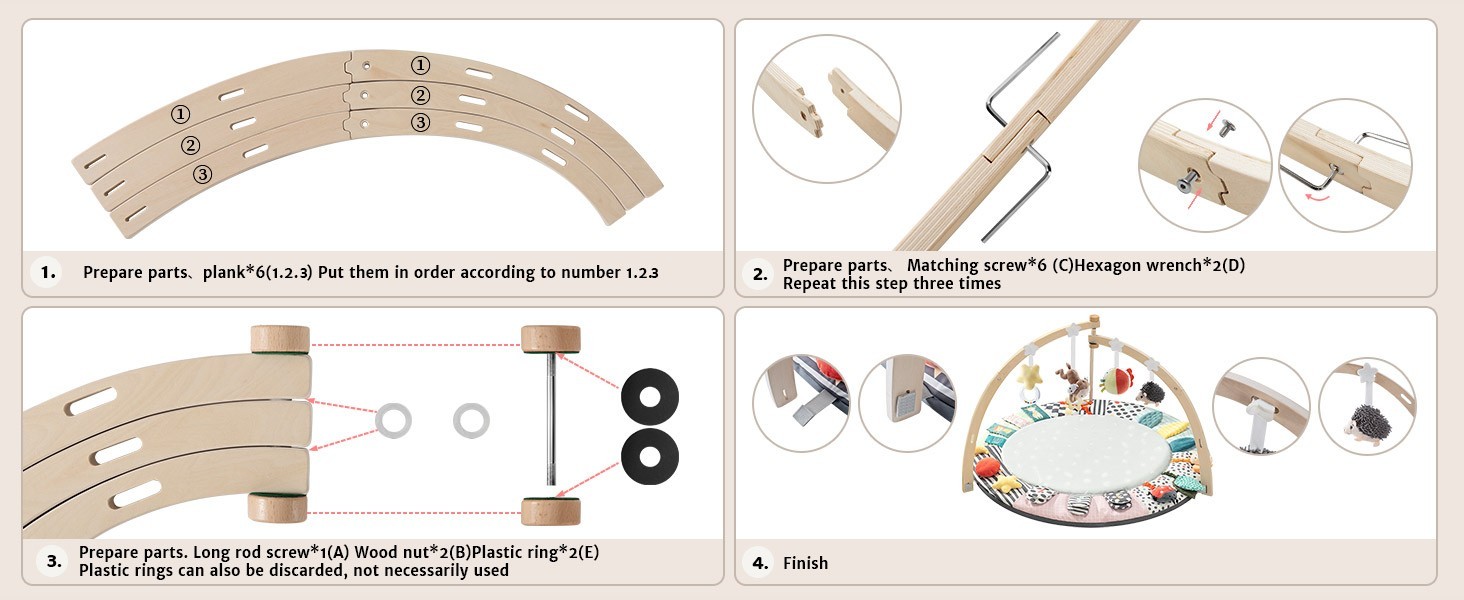 Baby Wooden Play Gym Newborn Developmental Zones Tummy Time Mat 7 in 1 Set NEW