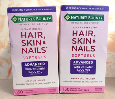 2X - Natures Bounty Optimal Solutions Hair Skin Nails 150ct Softgels Exp 12/2026