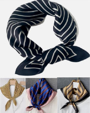 100 Silk 20 26" square Scarf Women neckerchief Wrap striped white black MY1