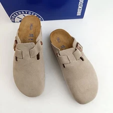 Birkenstock Boston Soft Footbed Taupe Suede Leather Casual Clog Size EU37-45 NEW