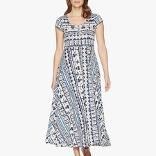 Chaps Cotton Maxi Dress Womens S Tribal Geometric Henley Long