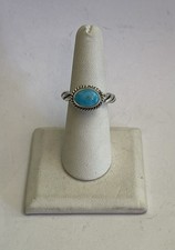 Sterling Silver Oval Turquoise Twisted Band Ring Size 6