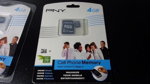 PNY CELL PHONE MEMORY MICRO SD CARD 4gb CLASS 4 ~ NEW IN PACKAGE w ADAPTER