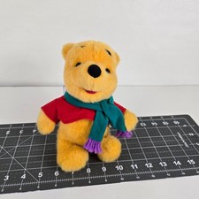 Disney Winnie the Pooh Plush Bear Red Shirt Green Scarf 10" Stuffed Animal
