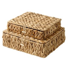 Wicker Basket with Lid, Flat Wicker Storage Bins with Lids, Decorative Storag...