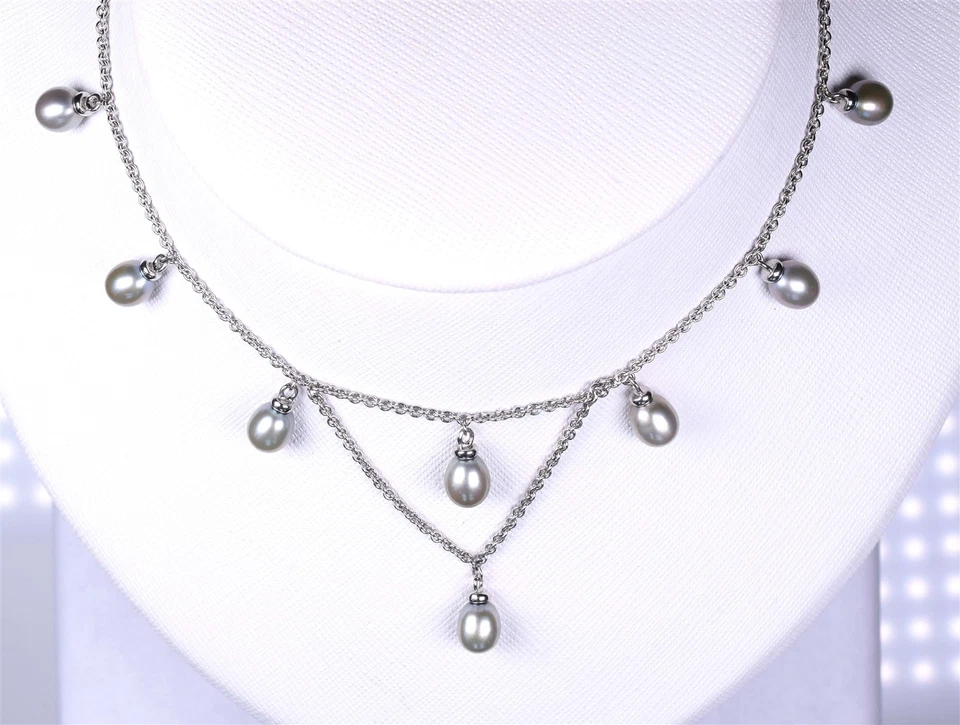 Honora Sterling Silver Necklace w/ Dangling Freshwater Silver/Gray Pearls 16"