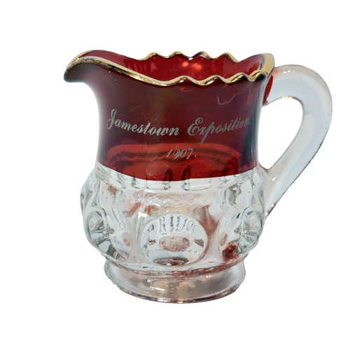 NORFOLK VA VIRGINA 1907 Jamestown Exposition Expo Ruby  Glass Souvenir Creamer