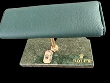 NOS Marble Base Watch Display Stand Leather Support Pillow in Rolex Green