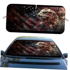 Car Windshield Sun Shade, 59" L x 31.5" W, UV 59"L x 31.5"W American Flag Eagle