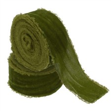 2Roll Velvet Ribbon 1-1/2"x3Yd Handmade Frayed Vintage Ribbons Grass Green