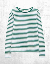 Women’s HUSH T-shirt Anna Long Sleeve Crew Neck Stripe Tee Green White Cotton