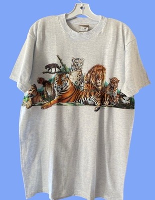 Vintage Cats Tiger Graphic  Print Habitat T-Shirt Size Large Double Side NEW