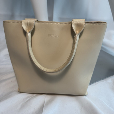 Furla Beige Tote Top Handle Bag Magnetic Closure Gold Hardware Women's 