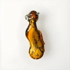 Vintage Hand Blown Art Glass Leopard Figurine Amber Black Spotted Murano Style
