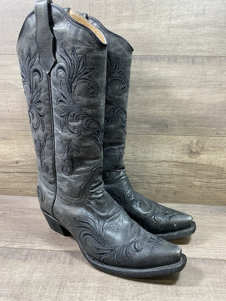 Circle G Western Cowgirl Boots Gray Leather Southwestern Womens Size 7.5 - Image 2 of 4