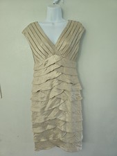 ADRIANNA PAPELL Cocktail Dress  Size 4 Party Champagne Ruffle Tiered Evening
