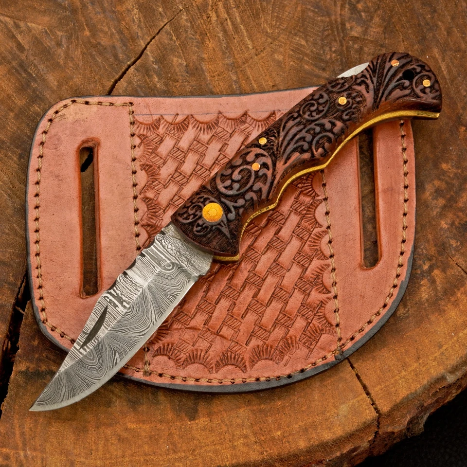 精美定制手工锻造大马士革折叠口袋刀后锁 0-200 — 第 2/4 张图片
