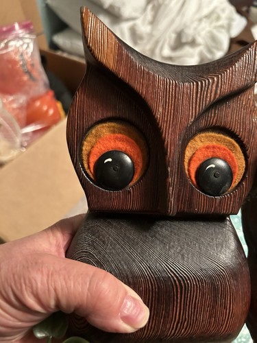 Vintage Handcrafted Wood Owls With Orange Felt Eyes Made By Green Mt. Mfg,Inc. - Picture 11 of 19