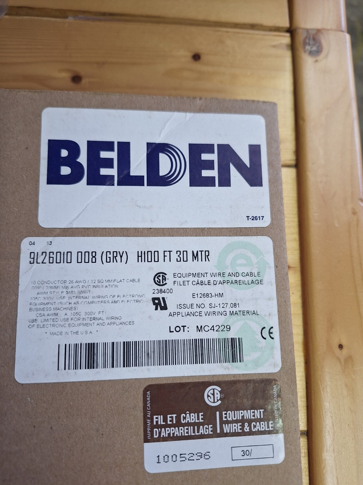 Belden 9L26010 008 Flat Cable 10C 26AWG 100ft Gray AWM 2464 New