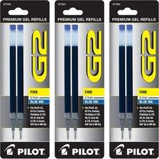  Free Duty Tax Pilot G2 Gel Ink Pen Refills, Fine Point, 0.7mm, Blue Ink, 6